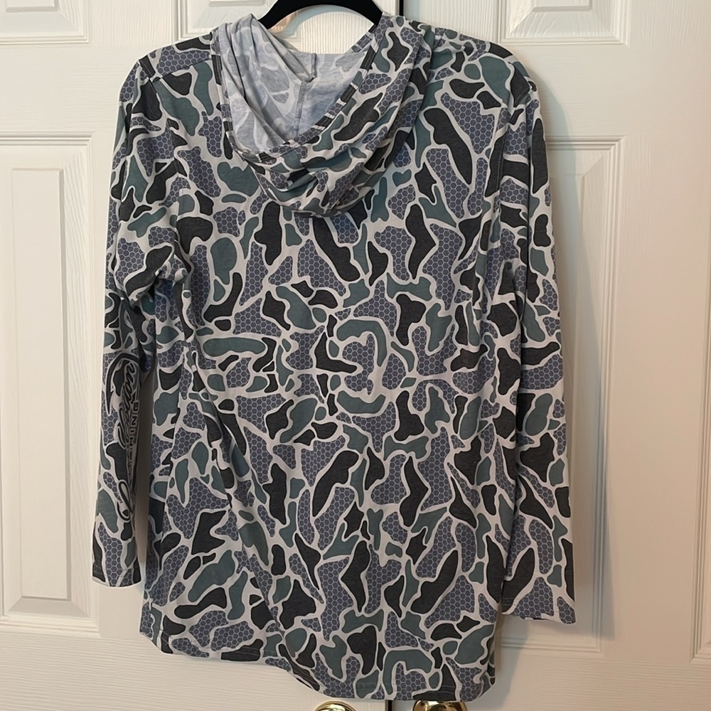 Coosa Cotton Fishing Long Sleeve Hooded Tshirt Camouflage Pocket EUC So Soft L - Picture 3 of 8